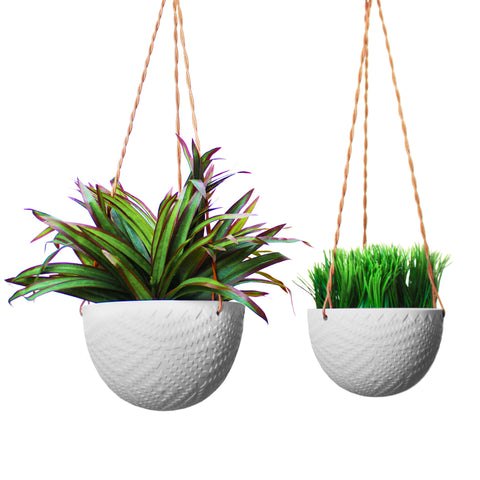 Ceramic Hanging Planters - 2pk Small and Large Light Gray