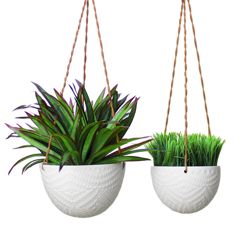 Ceramic Hanging Planters - 2pk Small and Large White