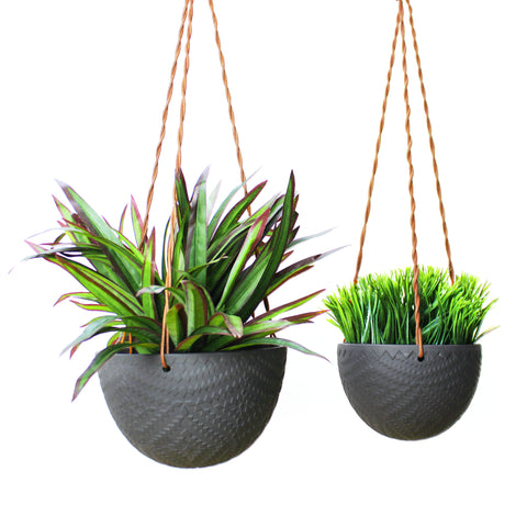Ceramic Hanging Planters - 2pk Small and Large Black
